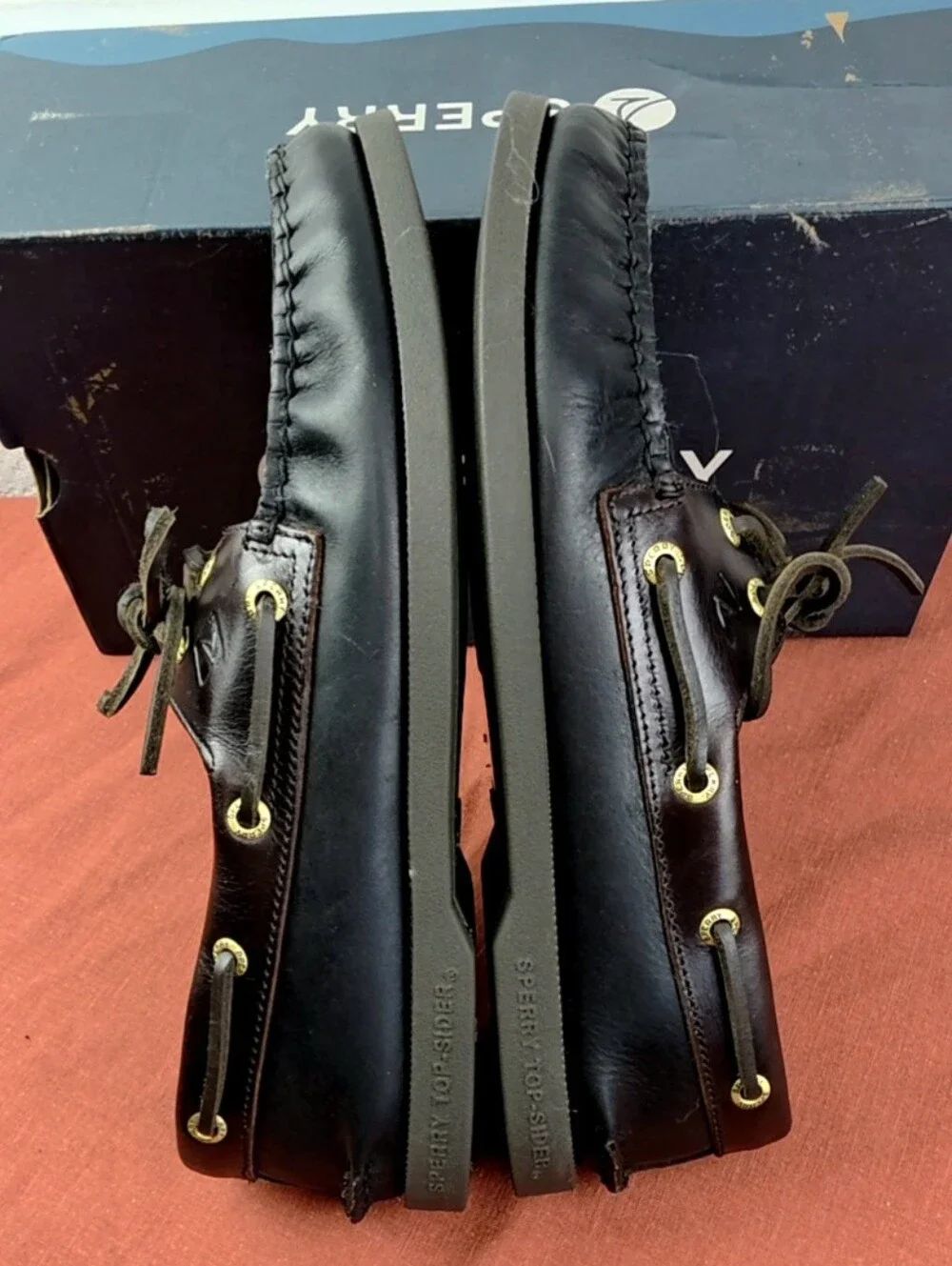 Men's Sperry Topsiders Boat Shoes Black And Burgundy 8.5 NIB